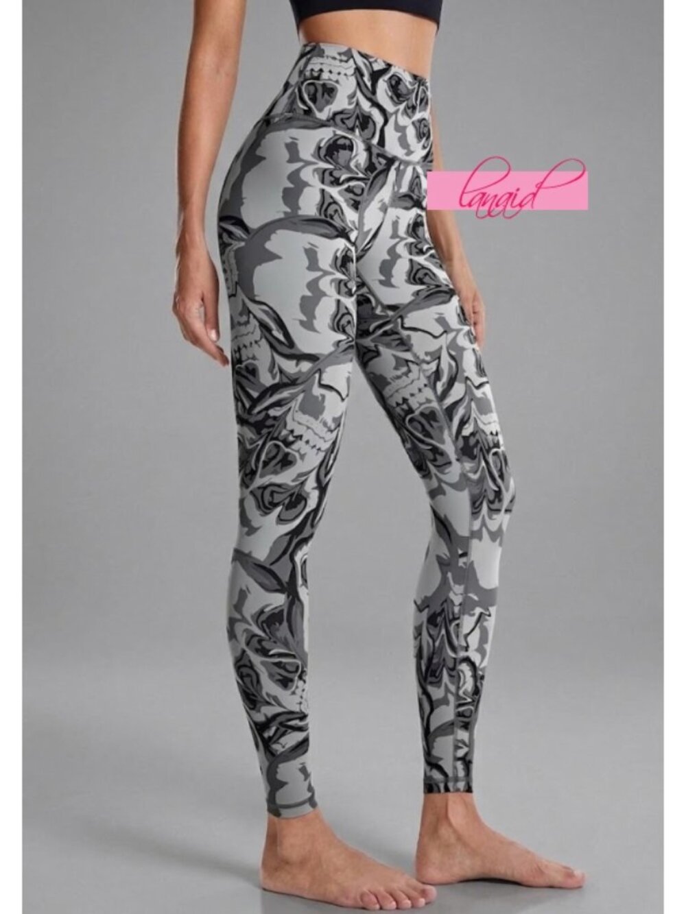 Liebergo High-Waist Legging Swirl Ghost Skull Skeleton Edgy Hi-Rise Waisted Pant